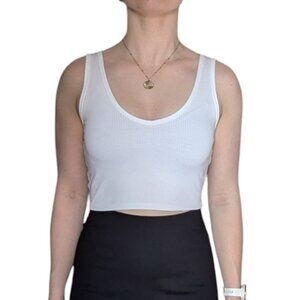 Garage White V-neck Ribbed Cropped Tank Top Women Size Medium